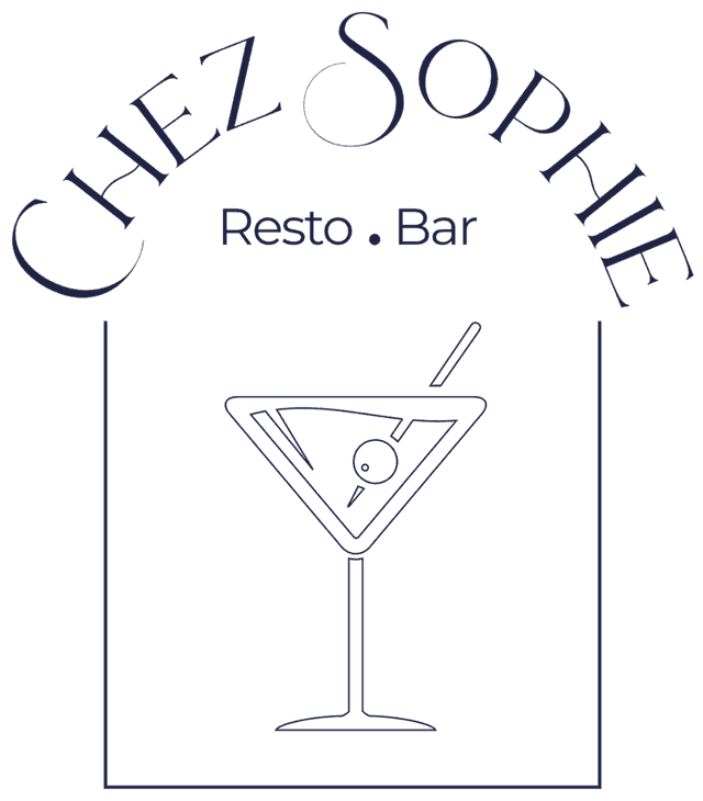 Le logo de Chez Sophie, resto bar : une arche qui abrite un verre à cocktail